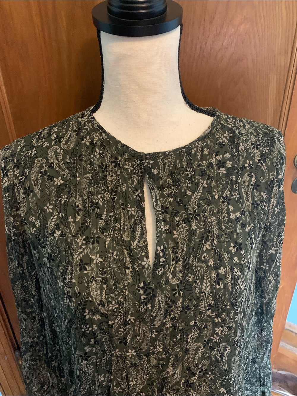 Shoshanna Green Paisley Long Sleeve Peasant Blouse - Picture 3 of 10